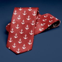 Red Anchors Pattern Neck Tie