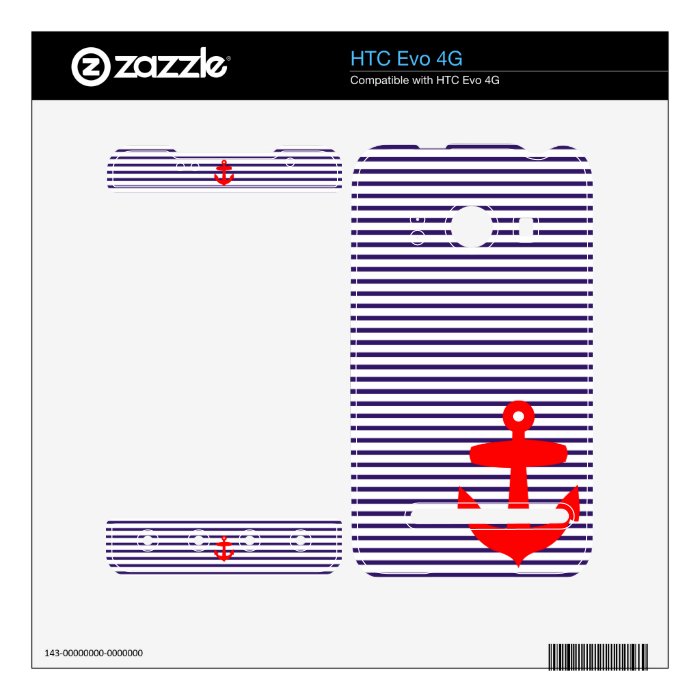 Red Anchors with Navy Blue Breton Stripes Decals For The HTC Evo 4G