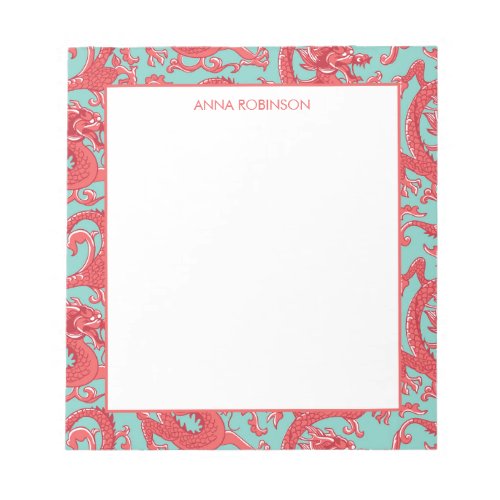 Red and Aqua Chinoiserie Dragon Notepad