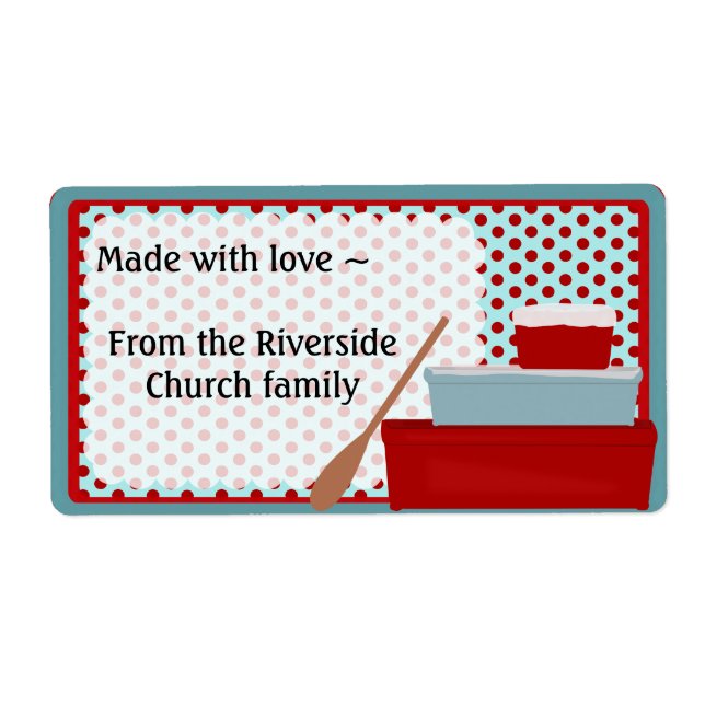 Red and Aqua Kitchen Label (Front)