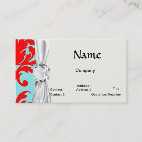 red and aqua lovely formal damask business card template