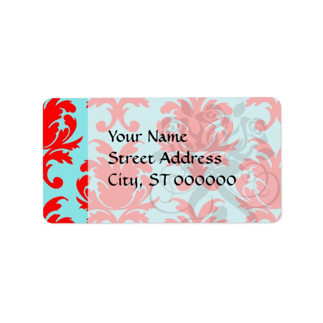 red and aqua lovely formal damask label (Front)