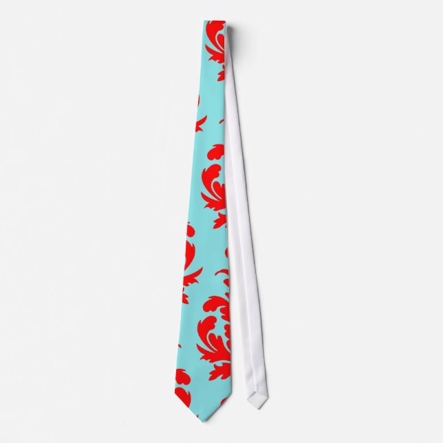 red and aqua lovely formal damask neck tie (Front)