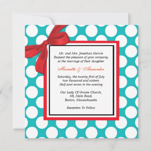 Red and Aqua Polka Dot Wedding Invitation