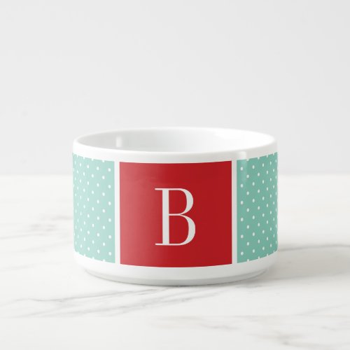 Red and Aqua Polka Dots Monogram Bowl