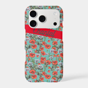 Red and Aqua Poppies Pattern Personalized iPhone 17 Pro Case