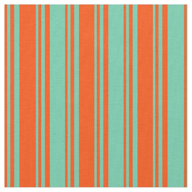 Red and Aquamarine Stripes Pattern Fabric (Close Up)