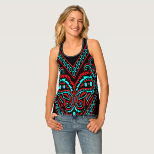 Red and Baby Blue Paisley Bandanna Image Tank Top