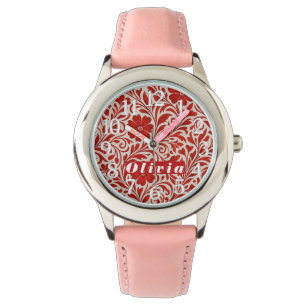 Red and Beige Bold Floral Pattern Watch
