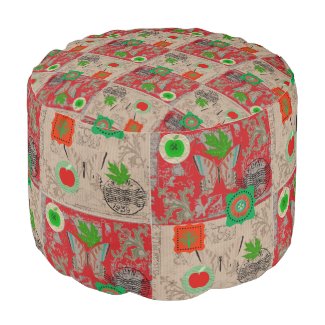 Red And Beige Butterfly Graphic Art Pouf