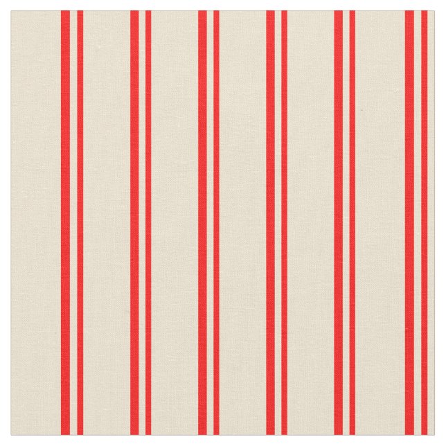 Red and Beige Colored Lined Pattern Fabric (Close Up)