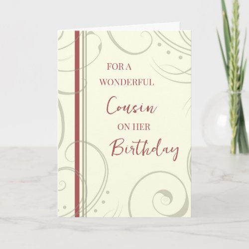 Red and Beige Cousin Birthday Card