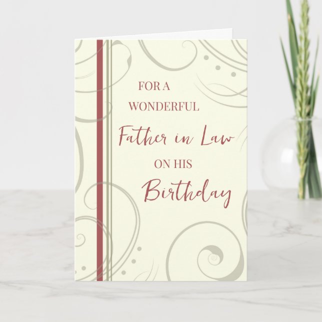 Red and Beige Father in Law Birthday Card (Front)