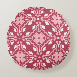Red and beige floral background. Colored seamless Round Pillow