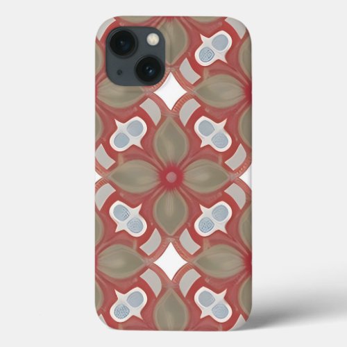 Red and Beige Flower Pattern  iPhone 13 Case