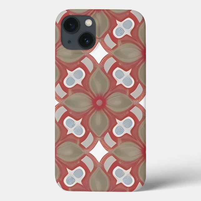 Red and Beige Flower Pattern  Case-Mate iPhone Case (Back)