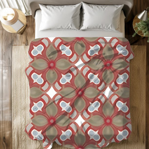 Red and Beige Flower Pattern Duvet Cover