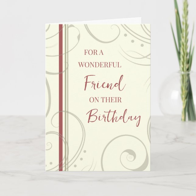 Red and Beige Friend Birthday Card (Front)