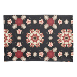 Red and Beige Geometric Floral  Pillow Case