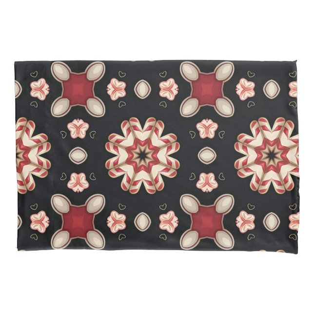 Red and Beige Geometric Floral  Pillow Case (Front)