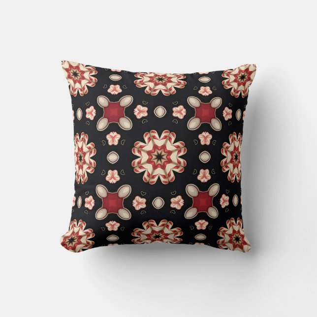Red and Beige Geometric Floral  Throw Pillow (Front)