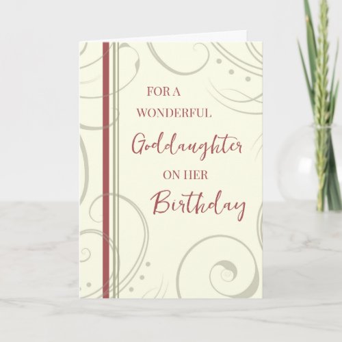 Red and Beige Goddaughter Birthday Card