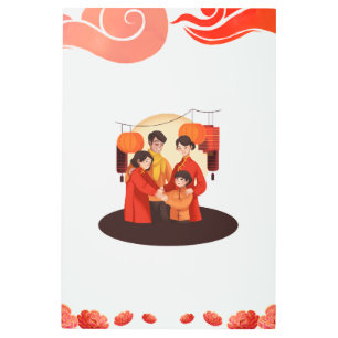 Red and Beige Happy Chinese Metal Wall Art
