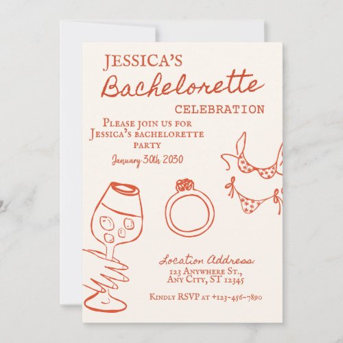 Red and Beige Marriage Bachelorette Party Invitation