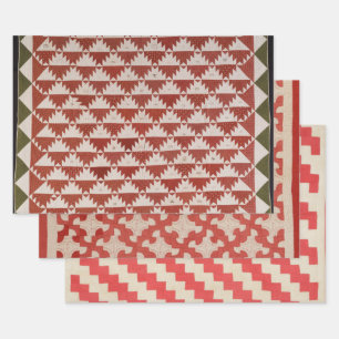 Red and beige quilt designs wrapping paper sheets