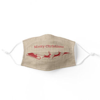 Red And Beige Santa Sleigh Christmas &amp; Custom Text Adult Cloth Face Mask