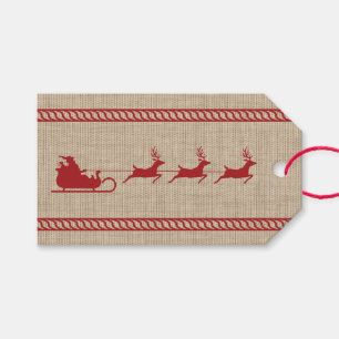 Red And Beige Santa Sleigh Christmas & Custom Text Gift Tags