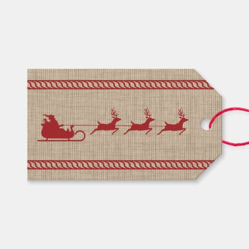 Red And Beige Santa Sleigh Christmas  Custom Text Gift Tags
