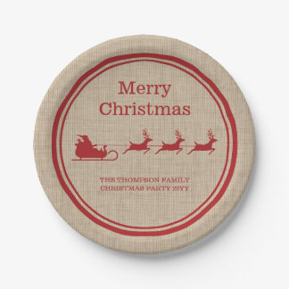 Red And Beige Santa Sleigh Christmas &amp; Custom Text Paper Plates