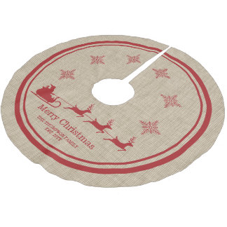 Red And Beige Santa Sleigh Christmas &amp; Family Name Brushed Polyester Tree Skirt