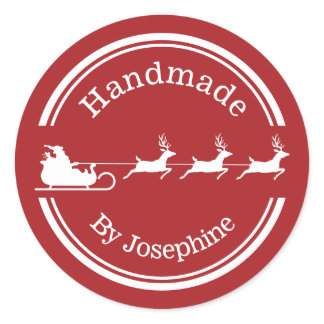 Red And Beige Santa Sleigh Christmas - Handmade -  Classic Round Sticker