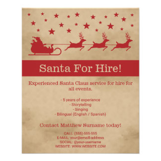 Red And Beige Santa Sleigh - Santa For Hire Flyer