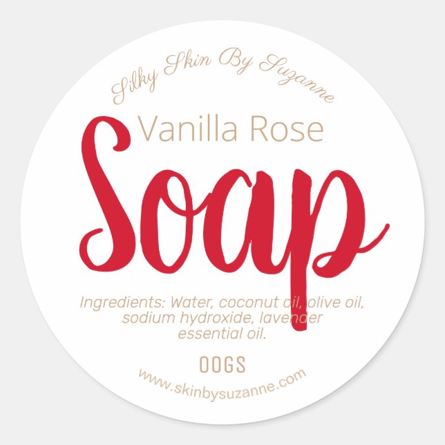 Red And Beige Simple Rose Vanilla Soap Labels (Front)