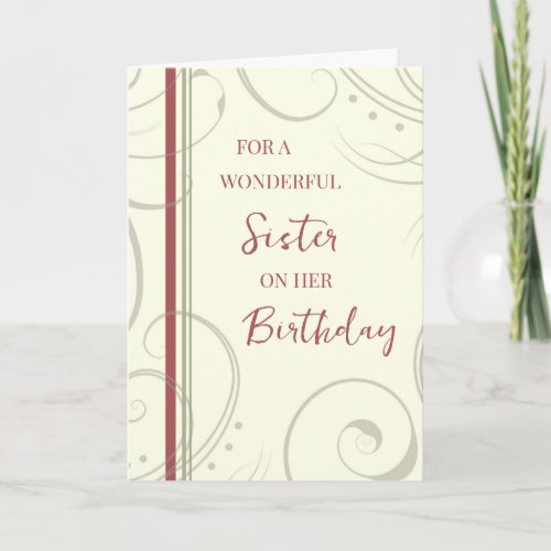 Red and Beige Sister Birthday Card