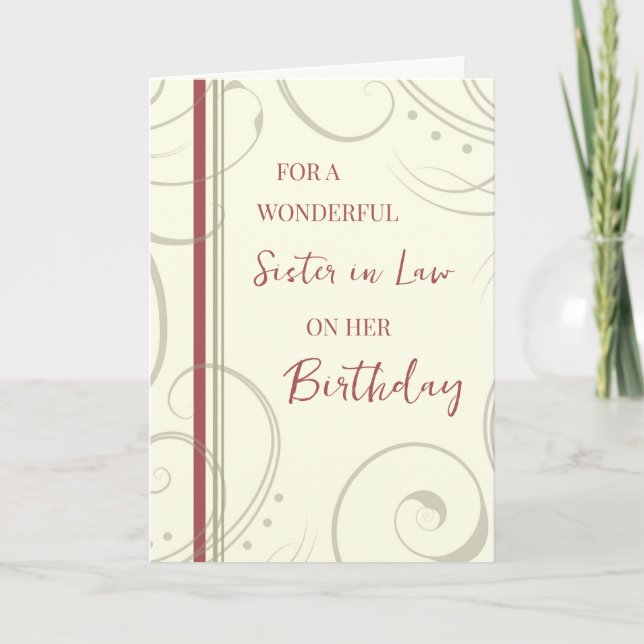 Red and Beige Sister in Law Birthday Card (Front)