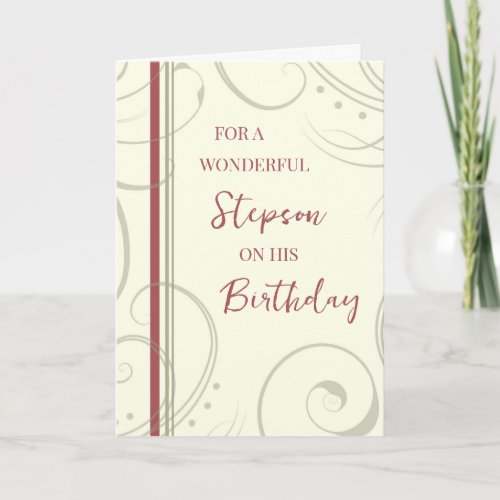 Red and Beige Stepson Birthday Card