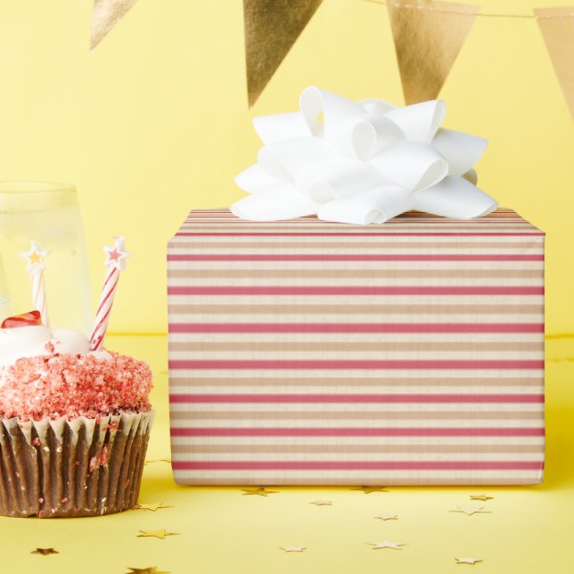 Red and Beige Stripes Holiday Wrapping Paper (Birthday Party)