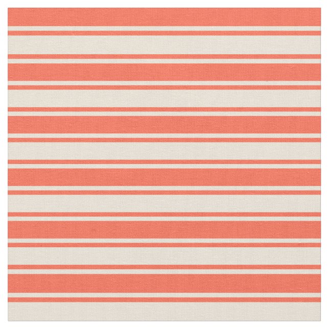 Red and Bisque Colored Lines Pattern Fabric (Close Up)