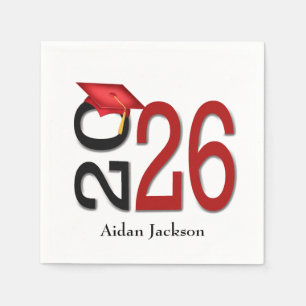 Red and Black 2026 Graduation with Name Napkins