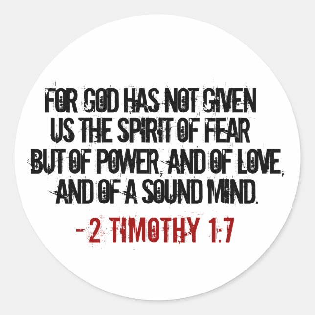 Red and Black 2 Timothy 1:7 Classic Round Sticker (Front)