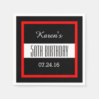 Red and Black 50th Birthday Custom V004 Paper Napkins