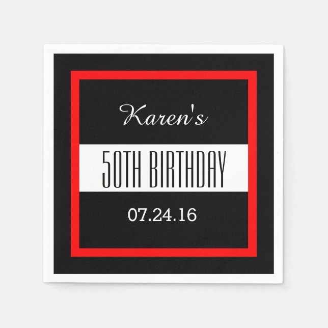 Red and Black 50th Birthday Custom V004 Paper Napkins (Front)