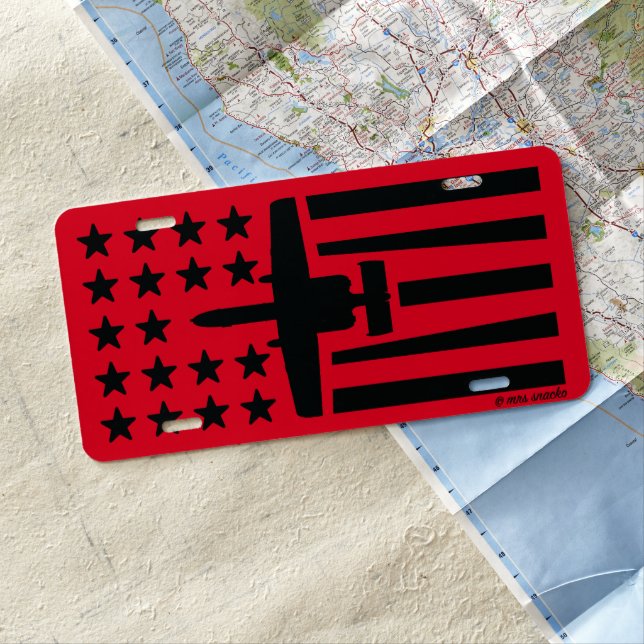 Red and Black A-10 Stars and Stripes License Plate (In Situ)