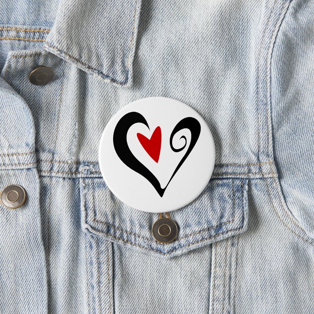Red and Black Abstract Heart Modern Romantic Button (Creator Uploaded)