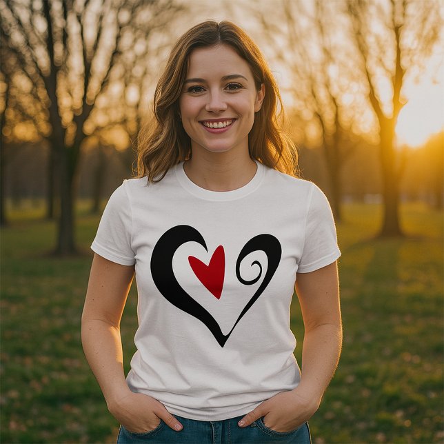 Red and Black Abstract Heart Modern Romantic T-Shirt (Creator Uploaded)