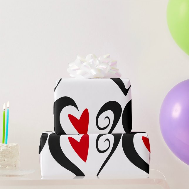Red and Black Abstract Heart Modern Romantic Wrapping Paper (Creator Uploaded)